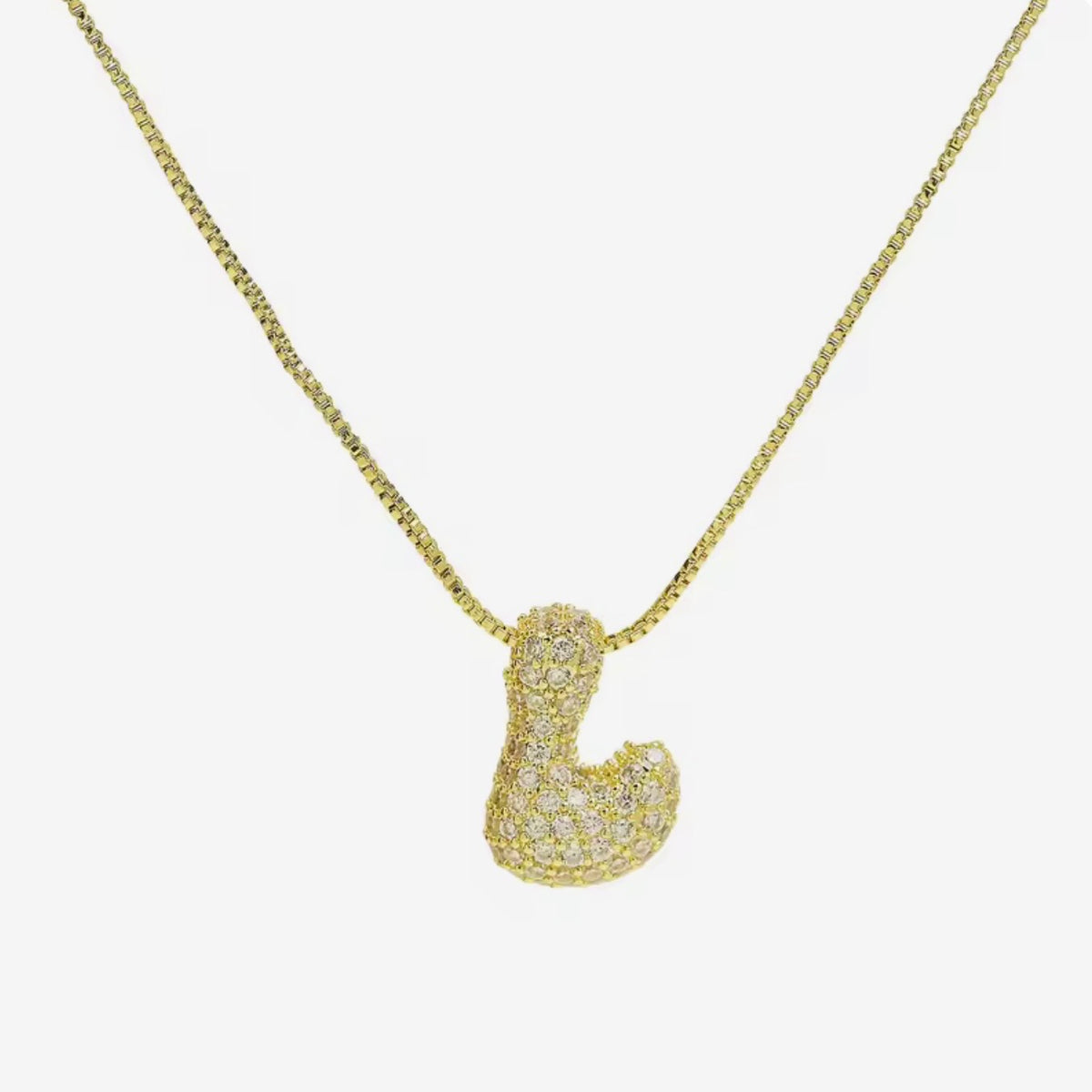 Cadena inicial bubble dorada con zirconias