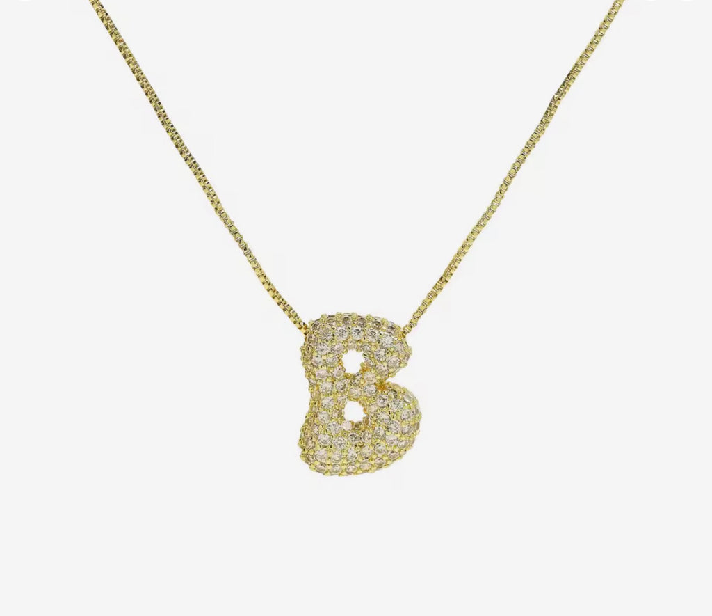Cadena inicial bubble dorada con zirconias