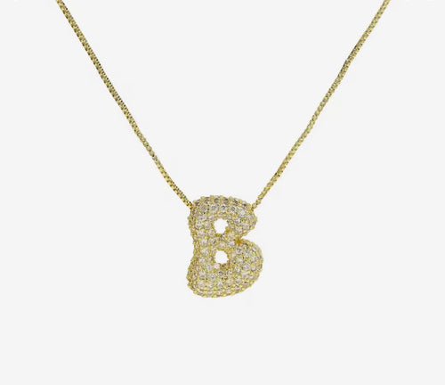 Cadena inicial bubble dorada con zirconias
