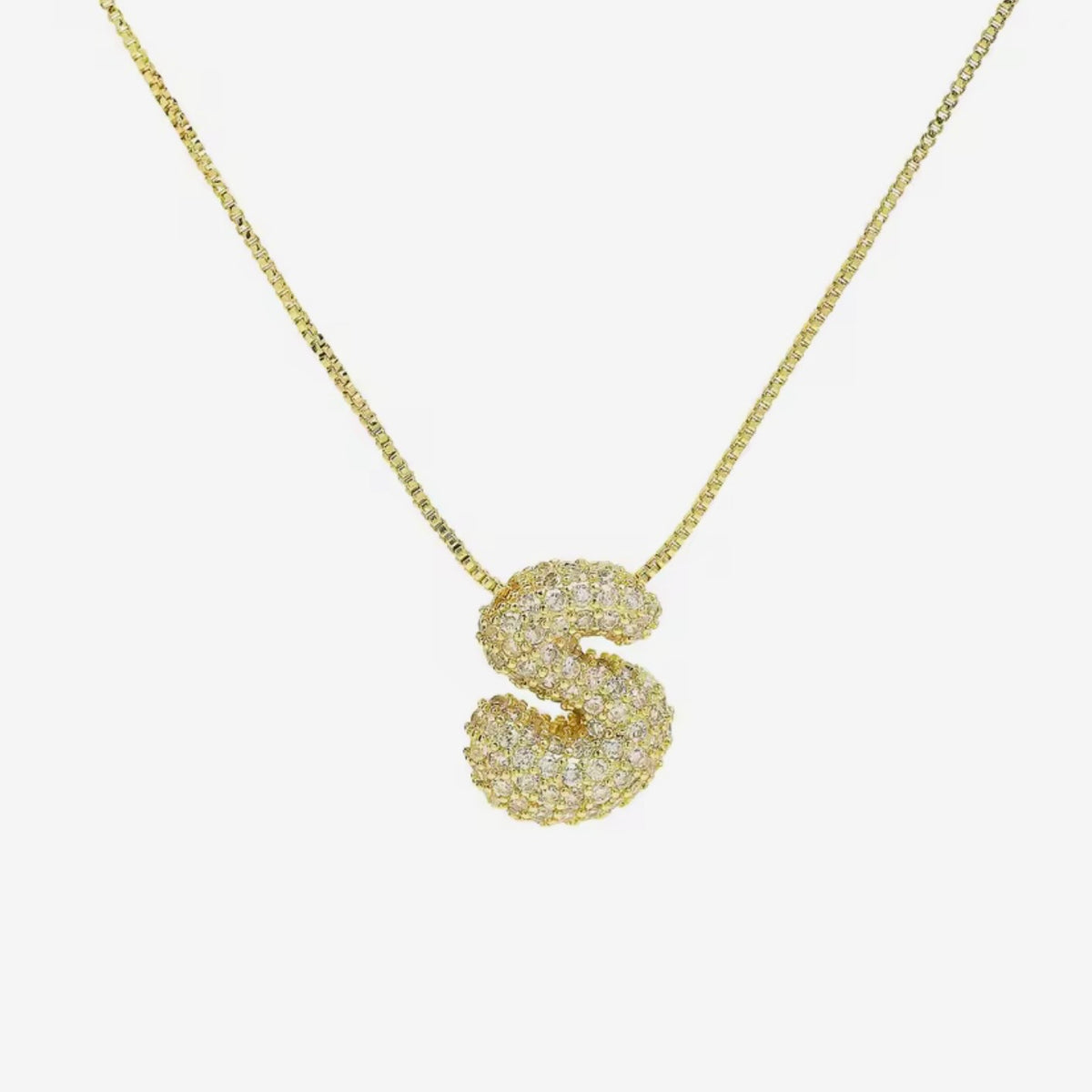 Cadena inicial bubble dorada con zirconias