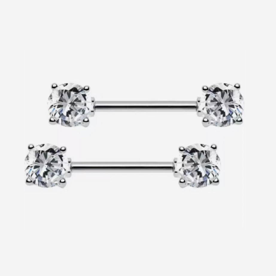 Nipple Piercing Barbell Solitario Cristal Transparente