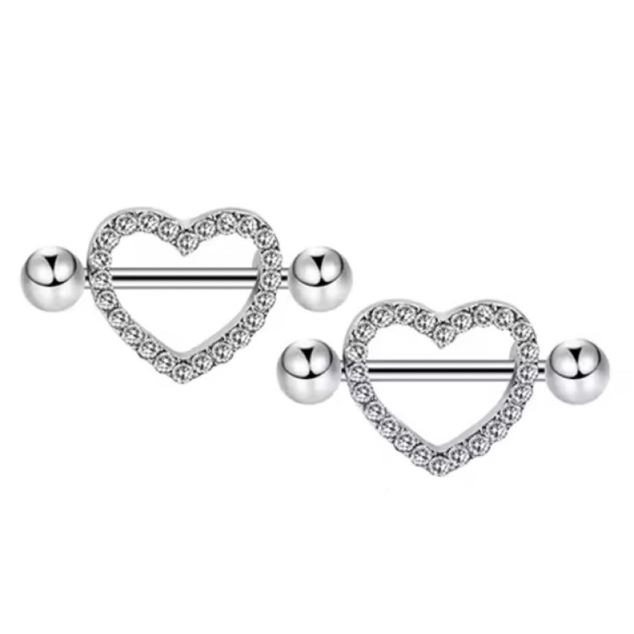 Nipple Piercing Barbell Corazón Abierto con Cristales