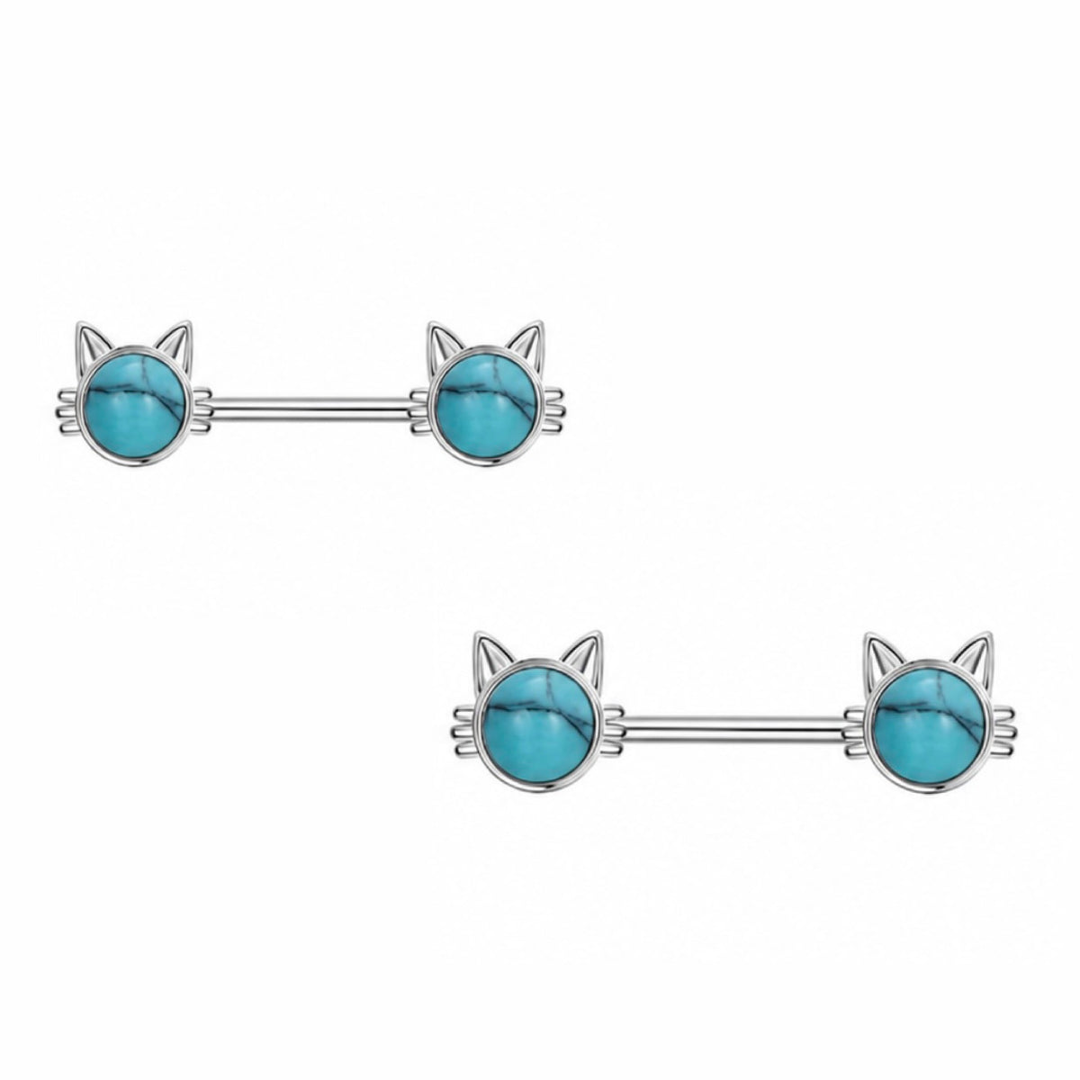 Nipple Piercing Barbell Cara de Gato Turquesa
