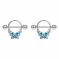 Nipple Piercing Barbell Mariposa Cristales Azul Celeste