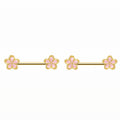 Nipple Piercing Barbell Flor Esmalte Rosa Dorado