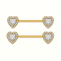 Nipple Piercing Barbell Corazón Doble Halo Pavé Dorado