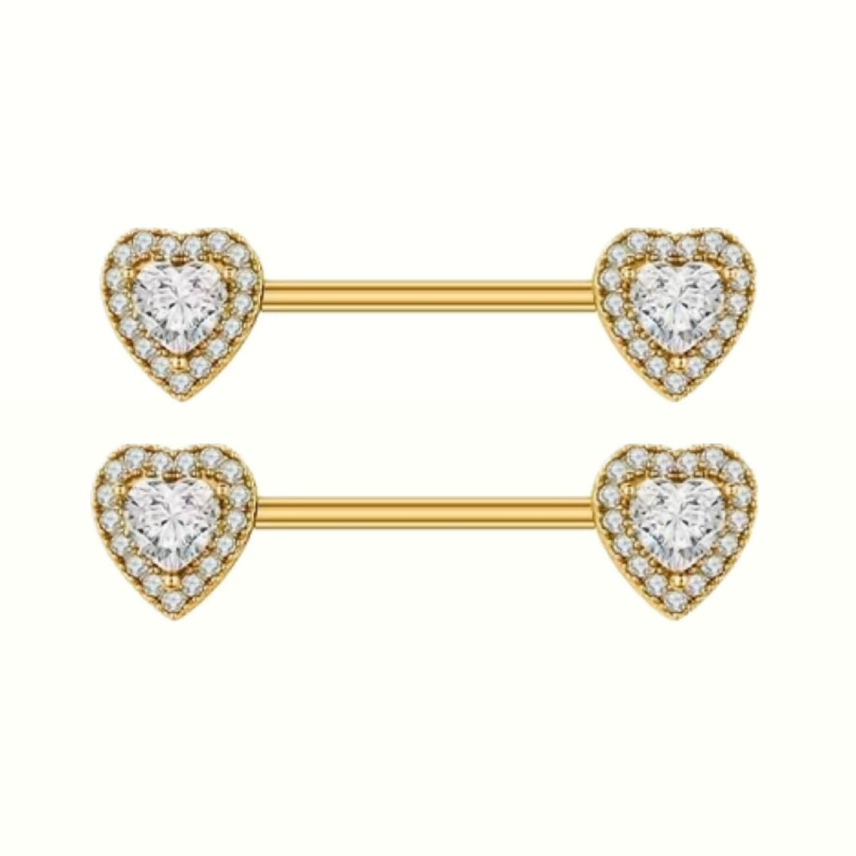 Nipple Piercing Barbell Corazón Doble Halo Pavé Dorado