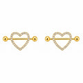 Nipple Piercing Barbell Corazón Abierto Pavé Dorado