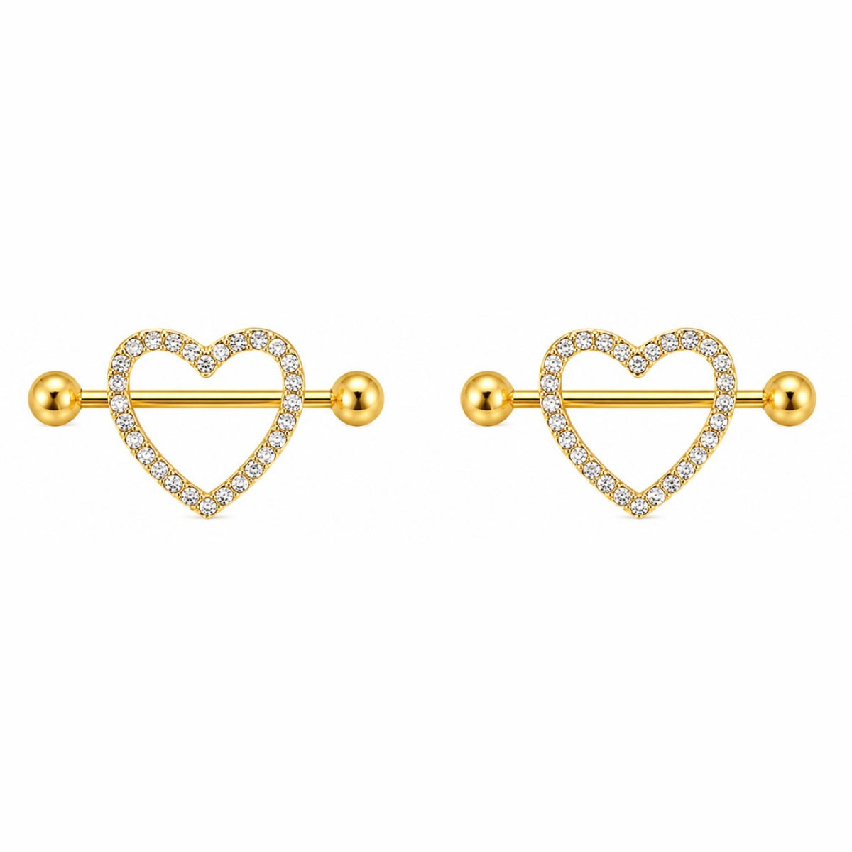 Nipple Piercing Barbell Corazón Abierto Pavé Dorado