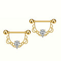 Nipple Piercing Barbell Filigrana Encaje con Cristal Gota Dorado