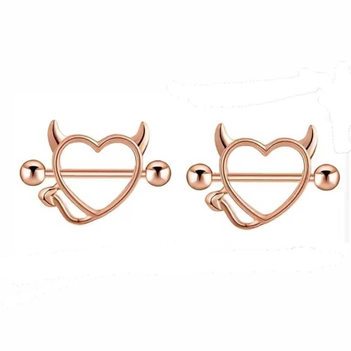 Nipple Piercing Barbell Corazón Diablo Oro Rosa