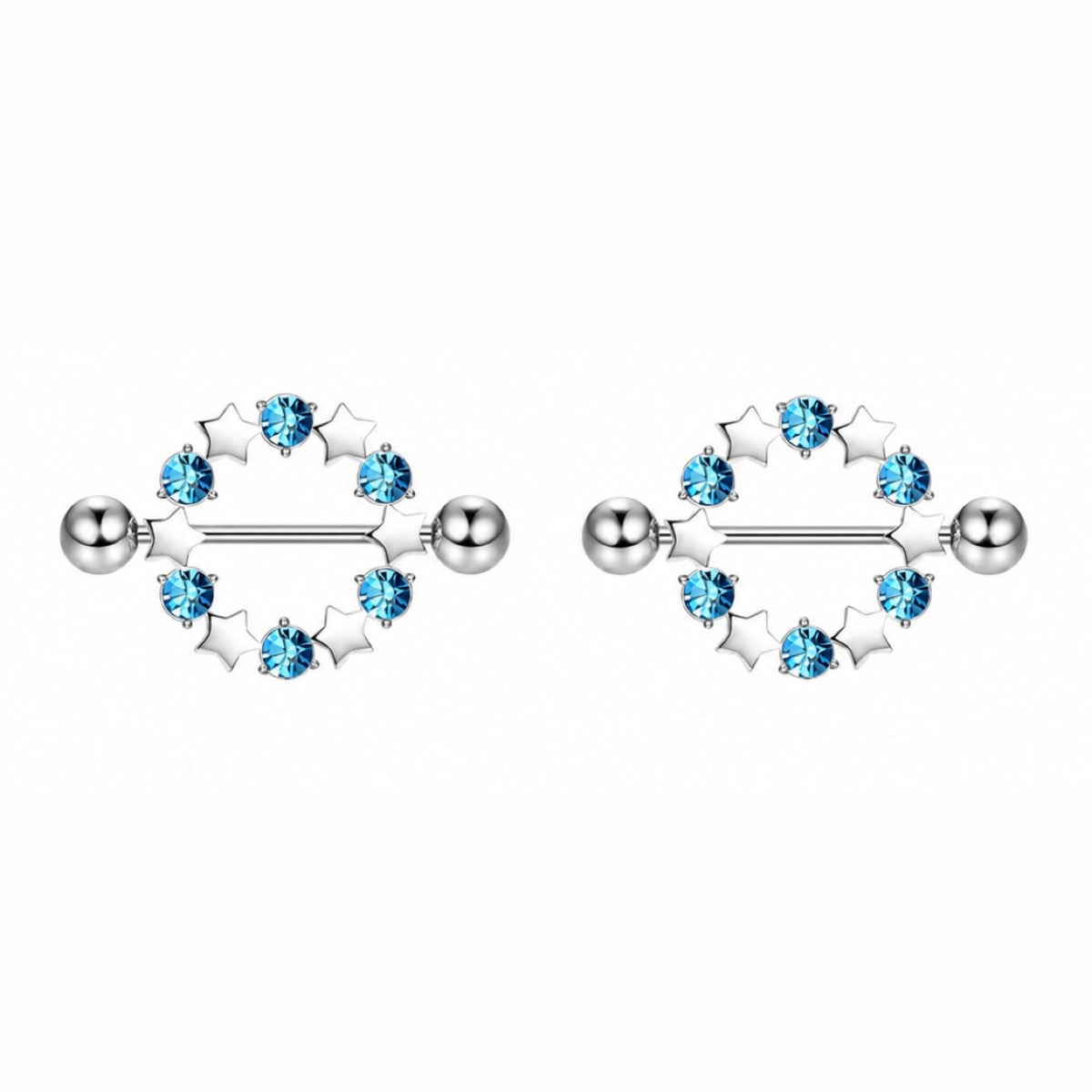 Nipple Piercing Barbell Aro Estrellas y Cristales Azul