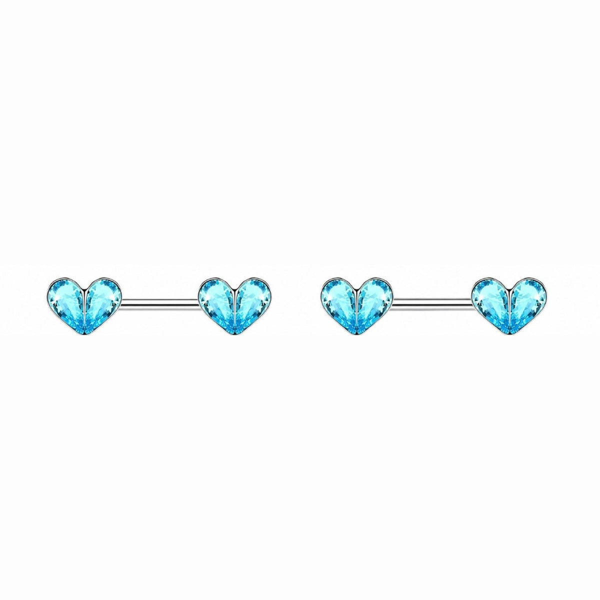 Nipple Piercing Barbell Corazón Cristales Azul Celeste