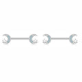 Nipple Piercing Barbell Luna Creciente Cristales y Perlas