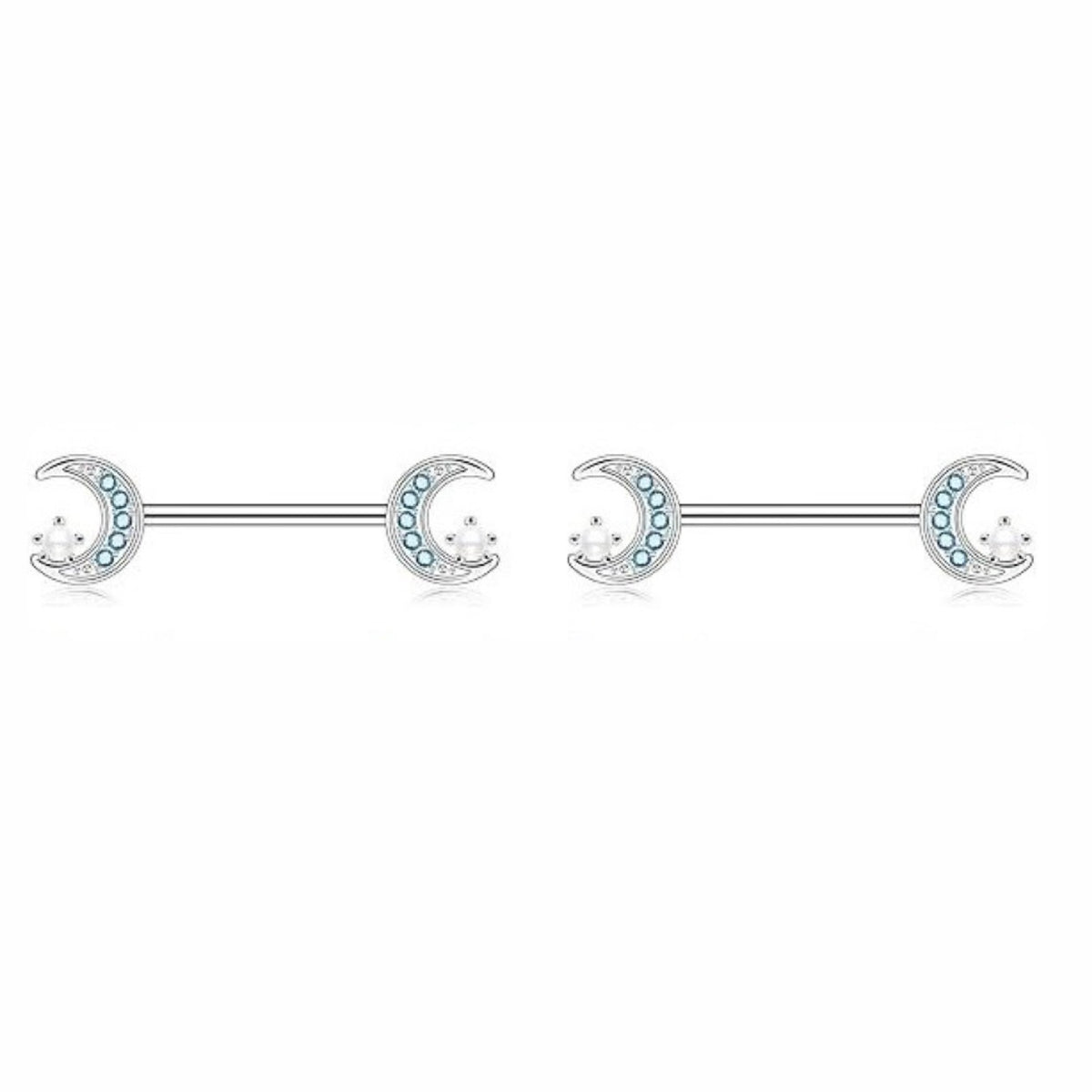 Nipple Piercing Barbell Luna Creciente Cristales y Perlas