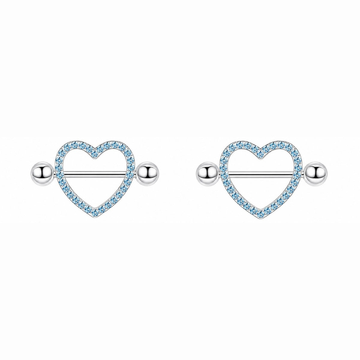 Nipple Piercing Barbell Corazón Abierto Pavé Azul Celeste