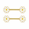 Nipple Piercing Barbell Margarita Esmalte Blanco Dorado