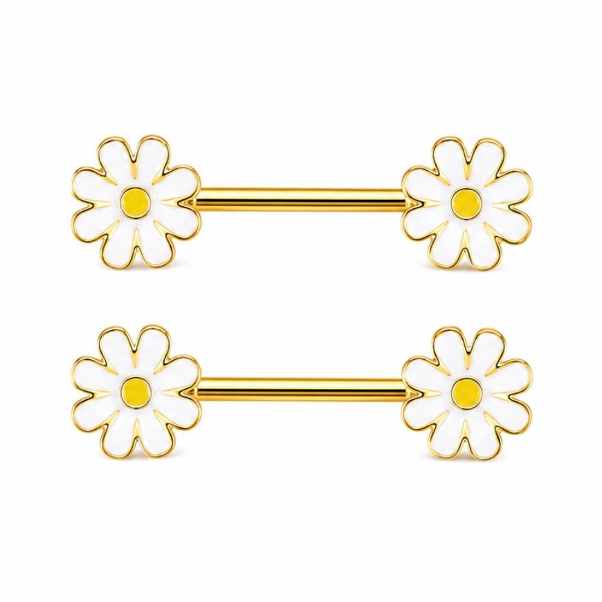 Nipple Piercing Barbell Margarita Esmalte Blanco Dorado