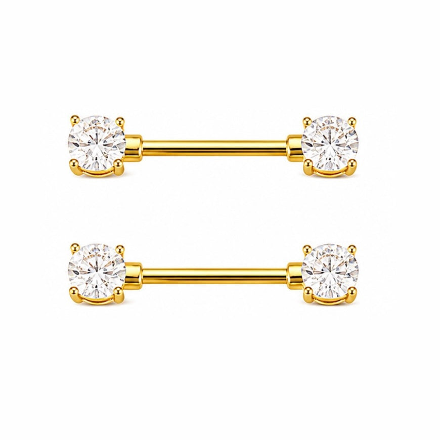 Nipple Piercing Barbell Solitario Redondo Dorado