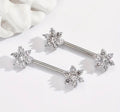Nipple Piercing Barbell Flor Cluster Cristales Transparentes