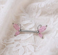 Nipple Piercing Barbell Mariposa Resina Rosa
