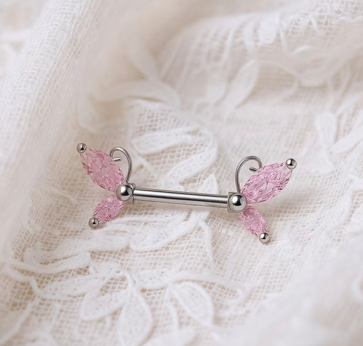 Nipple Piercing Barbell Mariposa Resina Rosa