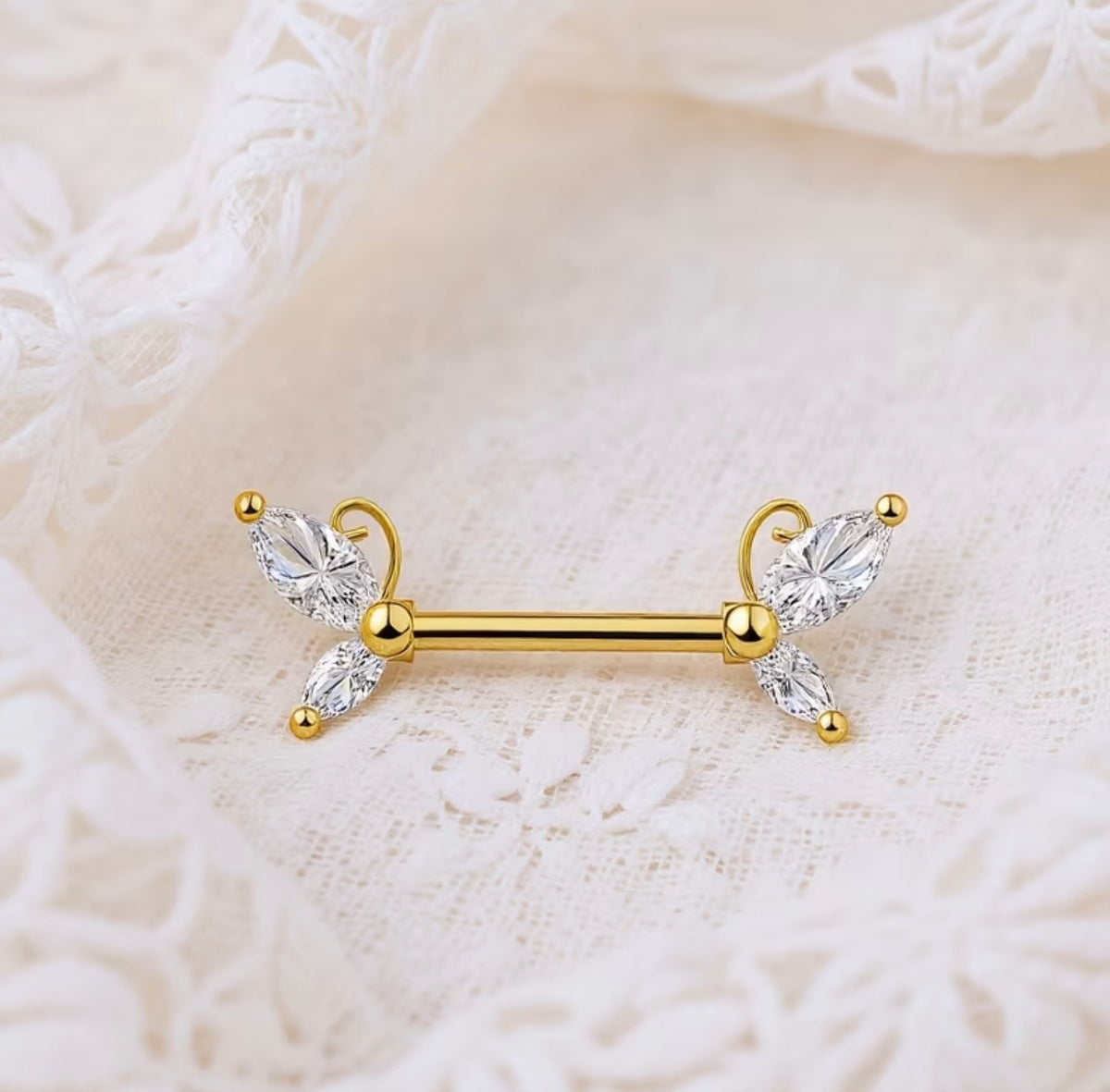 Nipple Piercing Barbell Mariposa Marquesa Dorado