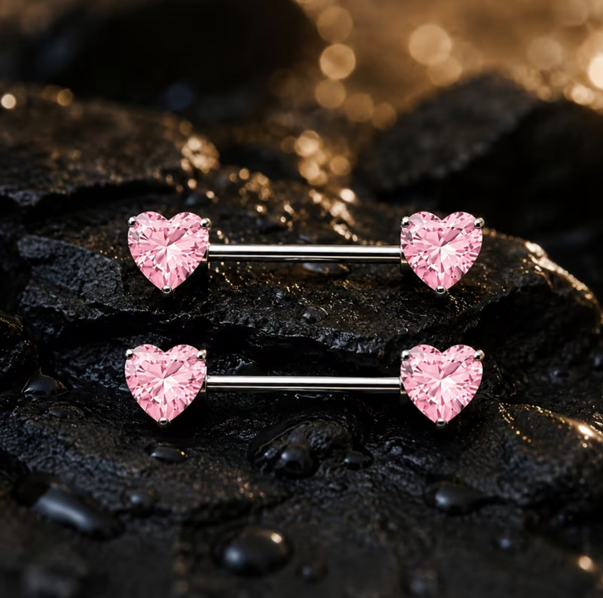 Nipple Piercing Barbell Solitario Corazón Rosa