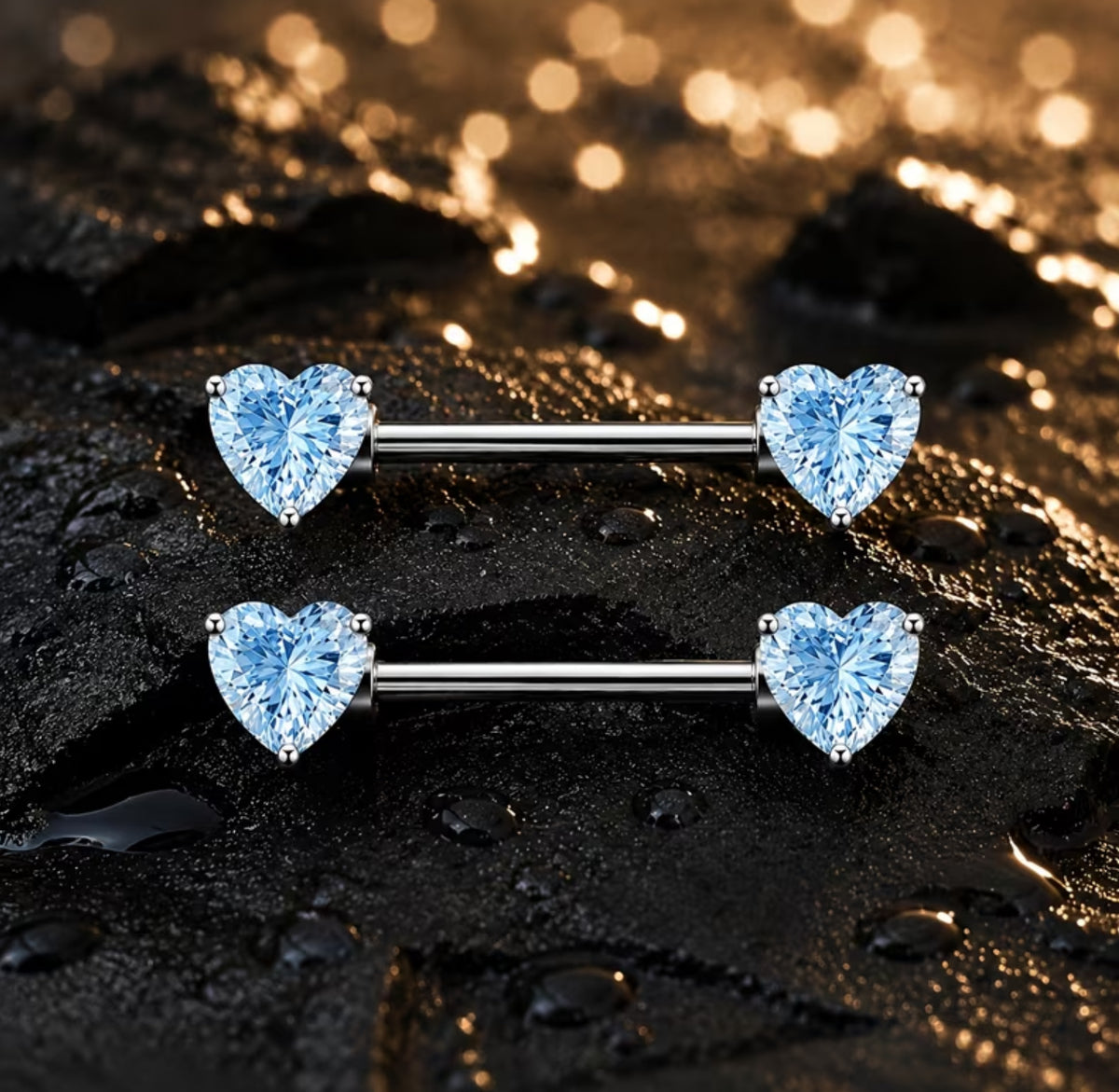 Nipple Piercing Barbell Solitario Corazón Azul Celeste