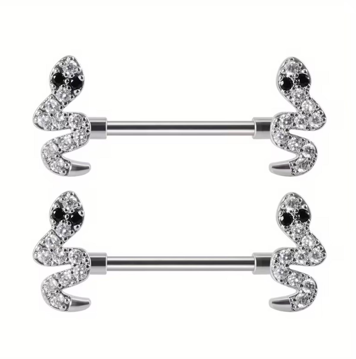 Nipple Piercing Barbell Serpiente Pavé Plateado