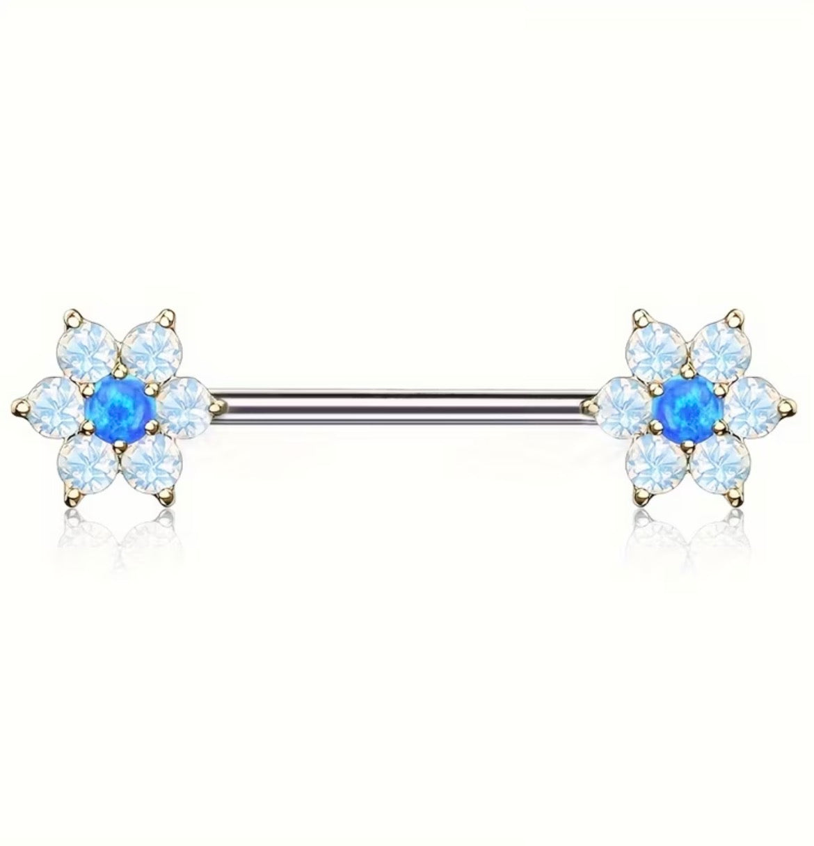 Nipple Piercing Barbell Flor Ópalo Azul Acero Quirúrgico