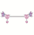 Nipple Piercing Barbell Mariposa Corazón Pavé Rosa Titanio